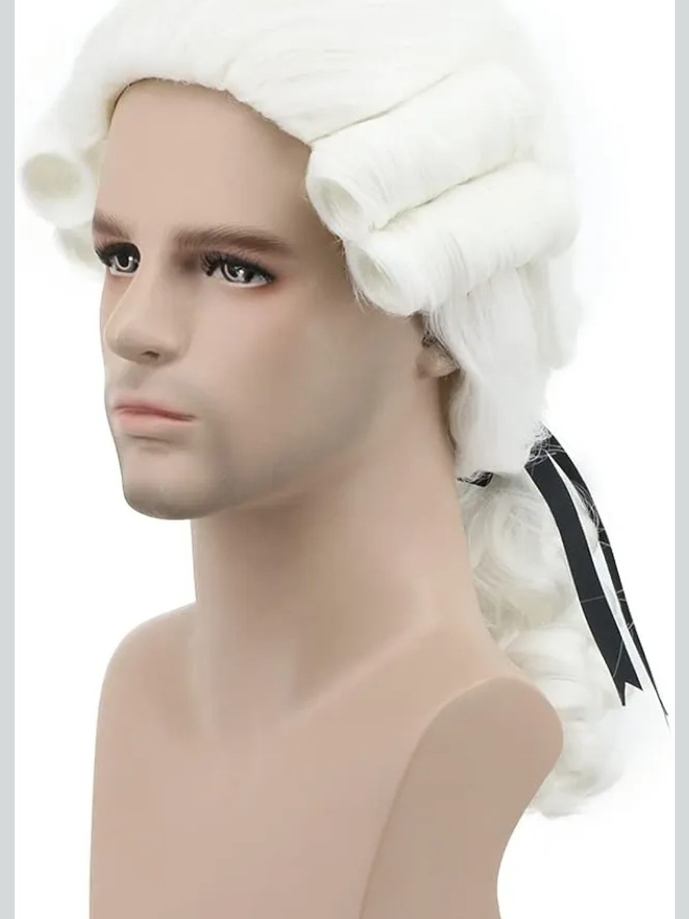 karlery Judge Colonial Wig Man Long Wave White Wig for Halloween Costume Cosplay